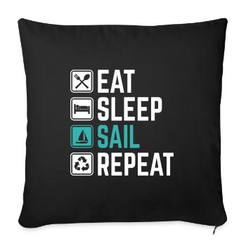 Manger Sommeil voile Répéter T-shirt voilier voilier - Housse de coussin décorative 45 x 45 cm - noir - Devant