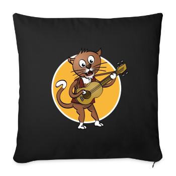 Le chat qui joue de la guitare et chante - illustration - Housse de coussin décorative 45 x 45 cm - noir - Devant