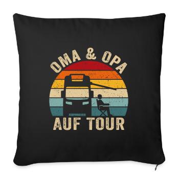 Oma opa auf tour wohnmobil retro camping wohnwagen - Sofakissenbezug 45 x 45 cm - Schwarz - Vorne