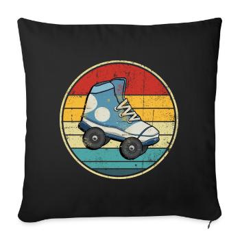 Cercle de patins à roulettes rétro coucher de soleil - Housse de coussin décorative 45 x 45 cm - noir - Devant