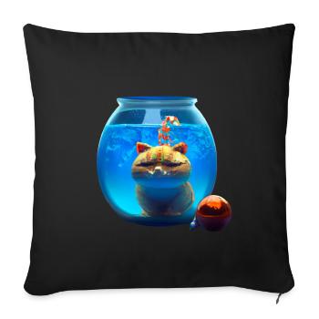 Christmas cat in a fishbowl - Sofa pillowcase 17,3'' x 17,3'' (45 x 45 cm) - black - Front