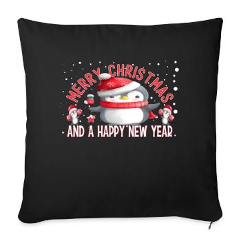 Joyeux Noël et bonne année Penguins - Housse de coussin décorative 45 x 45 cm - noir - Devant