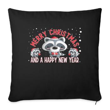 Joyeux Noël et bonne année ratons laveurs - Housse de coussin décorative 45 x 45 cm - noir - Devant
