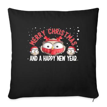 Joyeux Noël et bonne année Mignons hiboux - Housse de coussin décorative 45 x 45 cm - noir - Devant