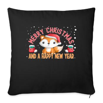 Joyeux Noël et une bonne année Mignon renard - Housse de coussin décorative 45 x 45 cm - noir - Devant