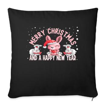 Joyeux Noël et une bonne année Lapins mignons - Housse de coussin décorative 45 x 45 cm - noir - Devant