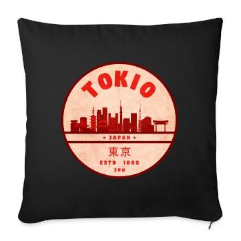 Badge rétro Tokyo Skyline - Housse de coussin décorative 45 x 45 cm - noir - Devant