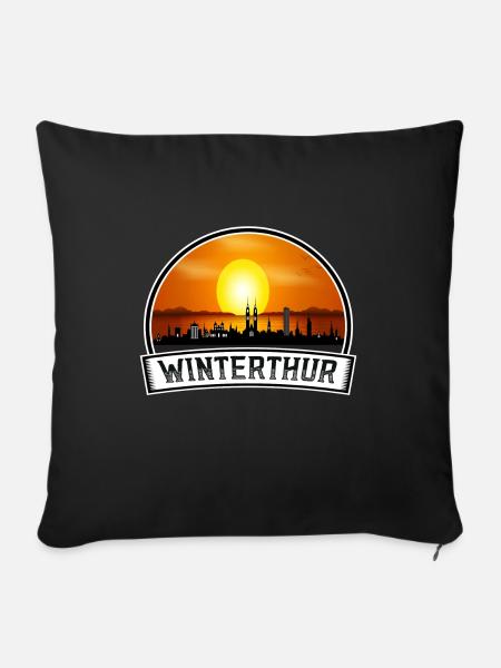 Winterthur Schweiz Skyline Vintage Sunset Trav - Sofakissenbezug 45 x 45 cm - Schwarz