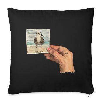 Main avec photo d'une mouette - Housse de coussin décorative 45 x 45 cm - noir - Devant