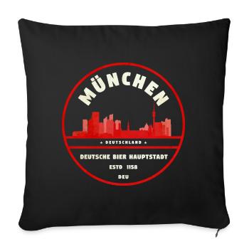 Insigne rouge du timbre de la ligne d’horizon de Munich - Housse de coussin décorative 45 x 45 cm - noir - Devant