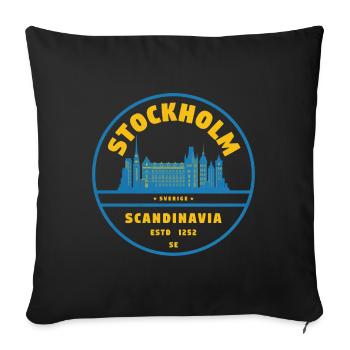 Insigne de la Skyline de Stockholm Bleu Jaune - Housse de coussin décorative 45 x 45 cm - noir - Devant