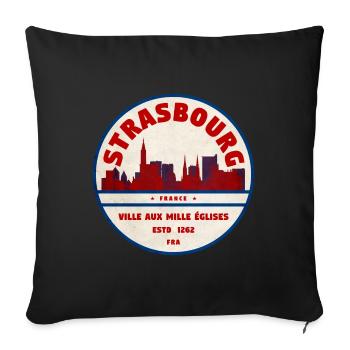 Strasbourg Retro City Badge Skyline - Sofa pillowcase 17,3'' x 17,3'' (45 x 45 cm) - black - Front