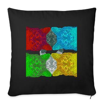 Chats colorés (Pop Art) conçus par HeiArts - Housse de coussin décorative 45 x 45 cm - noir - Devant