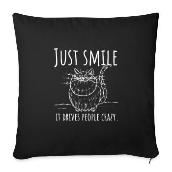 Souriez simplement, ça rend les gens fous ! Chats du Cheshire w - Housse de coussin décorative 45 x 45 cm - noir - Devant