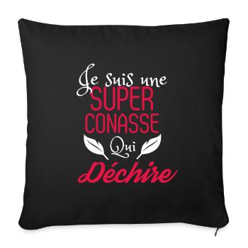 teeshirt conasse qui déchire humour - Housse de coussin décorative 45 x 45 cm - noir - Devant
