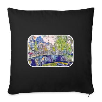 Amsterdam Pays-Bas Aquarelle Dessin - Housse de coussin décorative 45 x 45 cm - noir - Devant