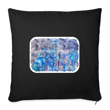 Illustration de croquis à l’aquarelle de Hong Kong - Housse de coussin décorative 45 x 45 cm - noir - Devant
