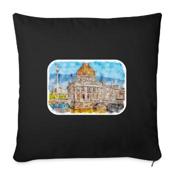 Berlin Allemagne Aquarelle Croquis Dessiné Peinture - Housse de coussin décorative 45 x 45 cm - noir - Devant