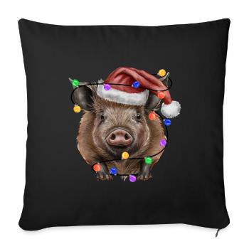 Wild boar with Christmas hat and lights - Sofa pillowcase 17,3'' x 17,3'' (45 x 45 cm) - black - Front