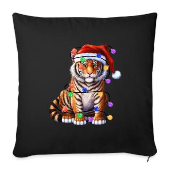 Tiger with Christmas hat and lights - Sofa pillowcase 17,3'' x 17,3'' (45 x 45 cm) - black - Front