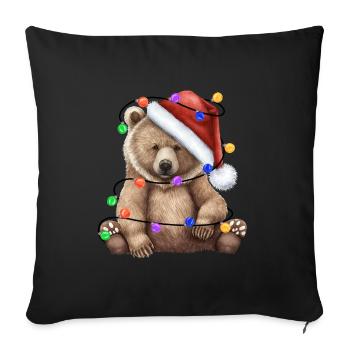 Bear with Christmas hat and lights - Sofa pillowcase 17,3'' x 17,3'' (45 x 45 cm) - black - Front