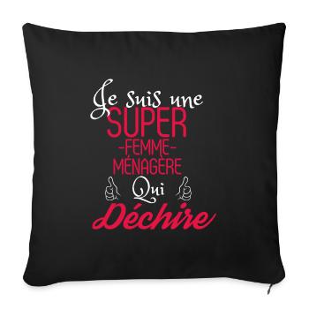 Super Femme Ménagère qui Déchire - Housse de coussin décorative 45 x 45 cm - noir - Devant