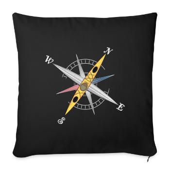 Conception de kayak cool avec rose des vents, kayak jaune - Housse de coussin décorative 45 x 45 cm - noir - Devant