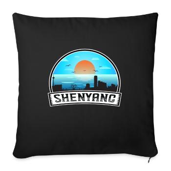 Shenyang China Skyline Vintage Sonnenuntergang Reise Souve - Sofakissenbezug 45 x 45 cm - Schwarz - Vorne
