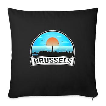 Brussels Belgium Skyline Vintage Sunset Travel Sou - Sofa pillowcase 17,3'' x 17,3'' (45 x 45 cm) - black - Front