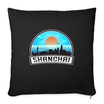 Shanghai China Skyline Vintage Sunset Travel Souve - Sofakissenbezug 45 x 45 cm - Schwarz - Vorne