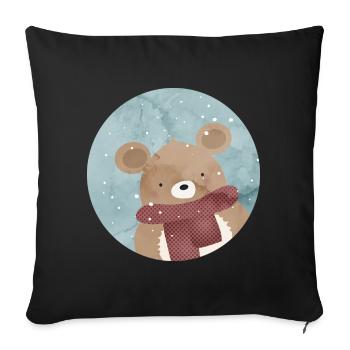 zuckersüßer goldiger Bär im Winter wenn es schneit - Sofakissenbezug 45 x 45 cm - Schwarz - Vorne