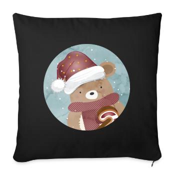 goldiger Bär für Weihnachten mit Weihnachtsmütze - Sofakissenbezug 45 x 45 cm - Schwarz - Vorne