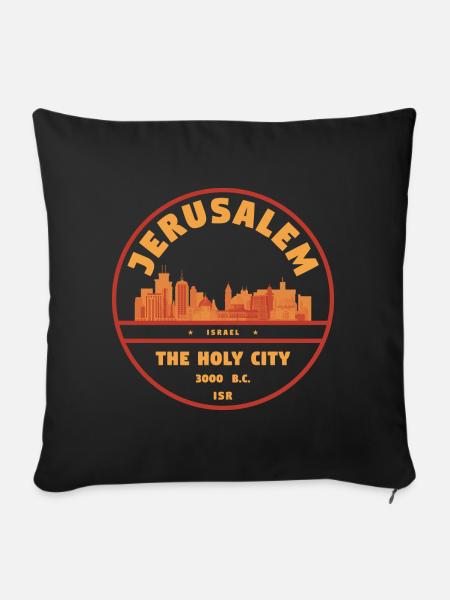 Jerusalem Retro Stadtbadge - Sofakissenbezug 45 x 45 cm - Schwarz