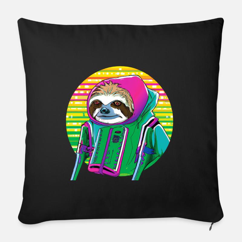 Cyber Punk Sloth - Ukiyo-e Stil. - Sofakissenbezug 45 x 45 cm - Schwarz