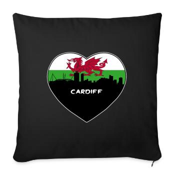 Cardiff Wales Flagge Skyline Reise Souvenir - Sofakissenbezug 45 x 45 cm - Schwarz - Vorne