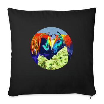 Couple de chevaux Popart cercle design - Housse de coussin décorative 45 x 45 cm - noir - Devant