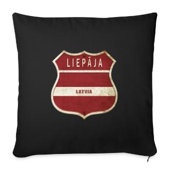 Design du drapeau de la Lettonie de Liepāja - Housse de coussin décorative 45 x 45 cm - noir - Devant