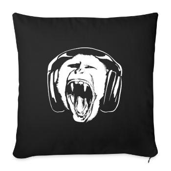 Monkey listening to music on headphones - Sofa pillowcase 17,3'' x 17,3'' (45 x 45 cm) - black - Front