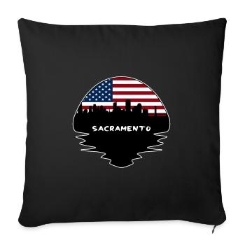 Sacramento California Usa Flag Skyline Silhouette - Sofa pillowcase 17,3'' x 17,3'' (45 x 45 cm) - black - Front