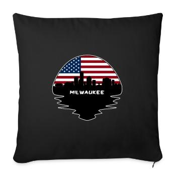 Milwaukee Wisconsin Usa Flag Skyline Silhouette Tr - Sofa pillowcase 17,3'' x 17,3'' (45 x 45 cm) - black - Front