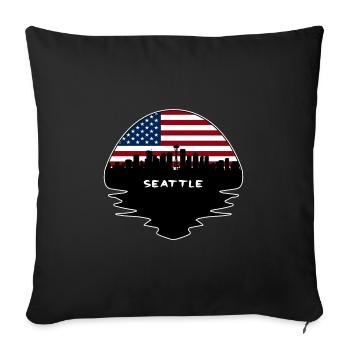 Seattle Washington Usa Flag Skyline Silhouette Tra - Sofa pillowcase 17,3'' x 17,3'' (45 x 45 cm) - black - Front