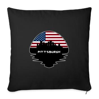 Pittsburgh Pennsylvanie Drapeau des États-Unis Horizon Silhouett - Housse de coussin décorative 45 x 45 cm - noir - Devant