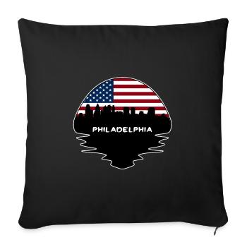 Philadelphie Pennsylvanie Drapeau des États-Unis Horizon Silhoue - Housse de coussin décorative 45 x 45 cm - noir - Devant