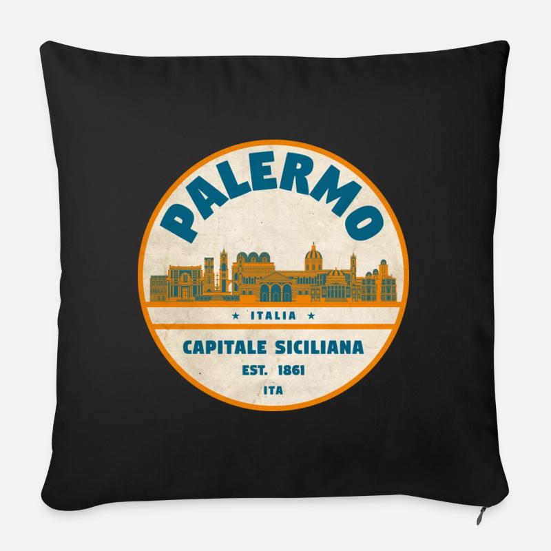 Palermo Retro Stadtlogo rund - Sofakissenbezug 45 x 45 cm - Schwarz