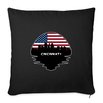 Cincinnati Ohio Usa Flag Skyline Silhouette Travel - Sofa pillowcase 17,3'' x 17,3'' (45 x 45 cm) - black - Front