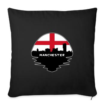 Manchester Angleterre Drapeau Skyline Voyage Silhouette - Housse de coussin décorative 45 x 45 cm - noir - Devant