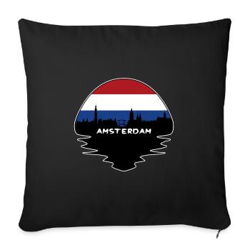 Amsterdam Pays-Bas Flag Skyline Silhouette - Housse de coussin décorative 45 x 45 cm - noir - Devant