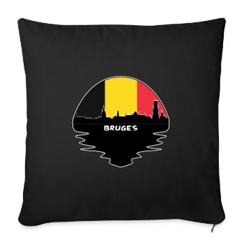Bruges Belgique Drapeau Skyline Voyage Silhouette - Housse de coussin décorative 45 x 45 cm - noir - Devant