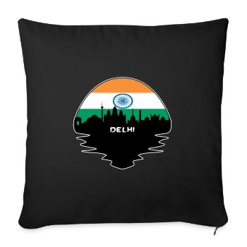 Delhi Inde Flag Skyline Silhouette Voyage - Housse de coussin décorative 45 x 45 cm - noir - Devant
