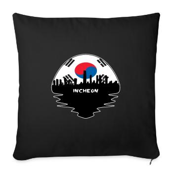 Incheon Corée du Sud Drapeau Skyline Silhouette Voyage - Housse de coussin décorative 45 x 45 cm - noir - Devant
